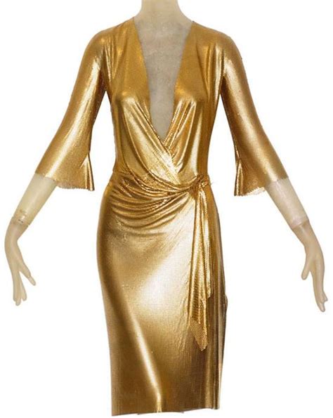 Versace ‘Oroton’ Gold Draped Metal Mesh Dress 